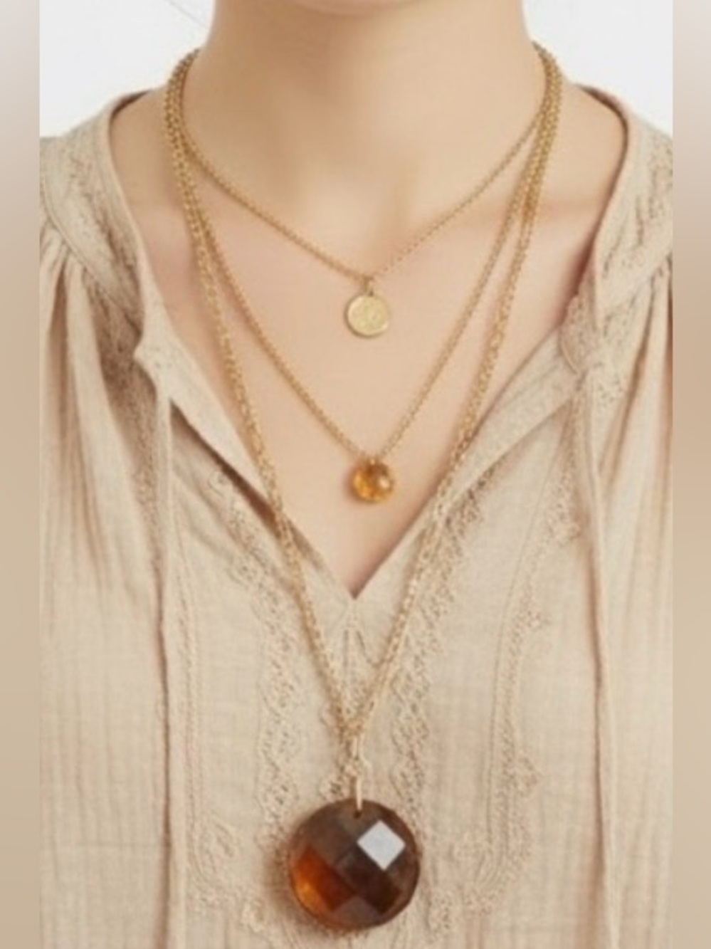 Layered Gold-Tone Chain Necklace Stelle Love message Unique Medallions & Large F
